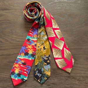 Bundle of 3 Designer 100% Silk Neck Ties, Enrico Coveri, Oleg Cassini, Cacharel